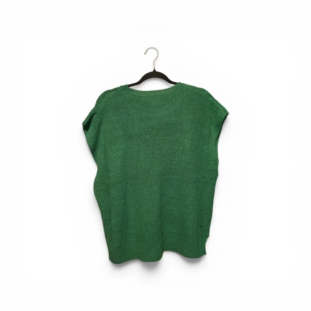 BIB! Women Green Knit Sweater Vest Crew Neck Chest Pocket IT1000-02 Medium NEW